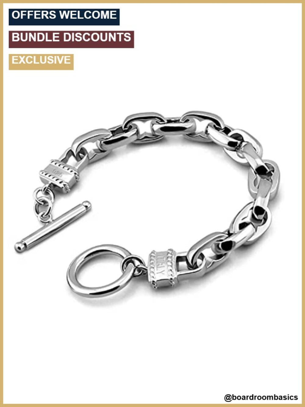 Sterling Silver Box Chain Bracelet 0.35-0.4 Inch Hip Hop Style for Men 10 Inch